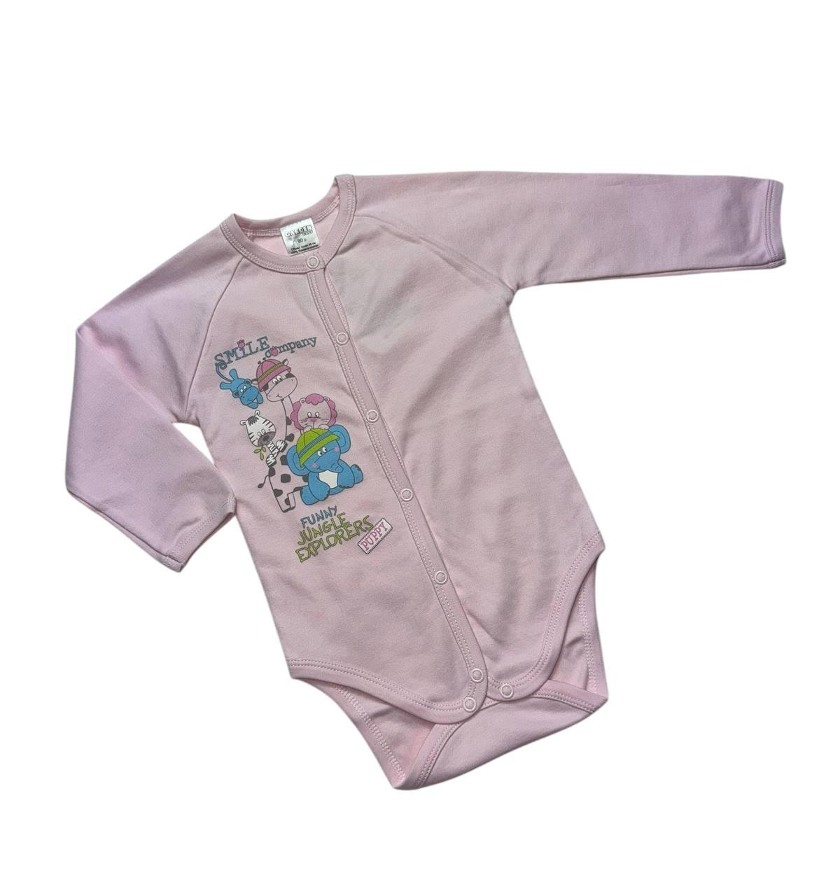 Дитячий боді 80 розміру “Funny Jungle Explorers” рожевого кольору, фото 1