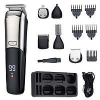 Універсальний тример чоловічий для стрижки волосся і бороди з насадками Чорний