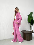Рожевий жіночий вільний прогулянковий костюм з американського крепу: сорочка та штани, фото 7