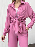 Рожевий жіночий вільний прогулянковий костюм з американського крепу: сорочка та штани, фото 5