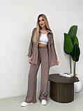 Кавовий жіночий вільний прогулянковий костюм з американського крепу: сорочка та штани, фото 3