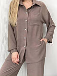 Кавовий жіночий вільний прогулянковий костюм з американського крепу: сорочка та штани, фото 4