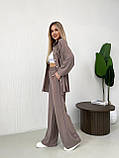 Кавовий жіночий вільний прогулянковий костюм з американського крепу: сорочка та штани, фото 7