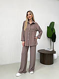 Кавовий жіночий вільний прогулянковий костюм з американського крепу: сорочка та штани, фото 5