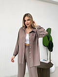 Кавовий жіночий вільний прогулянковий костюм з американського крепу: сорочка та штани, фото 6