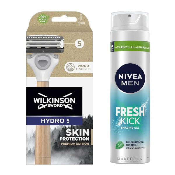 Станок для гоління Hydro 5 Skin Protection Premium Edition + Гель для гоління Nivea Men Fresh Kick 200 мл