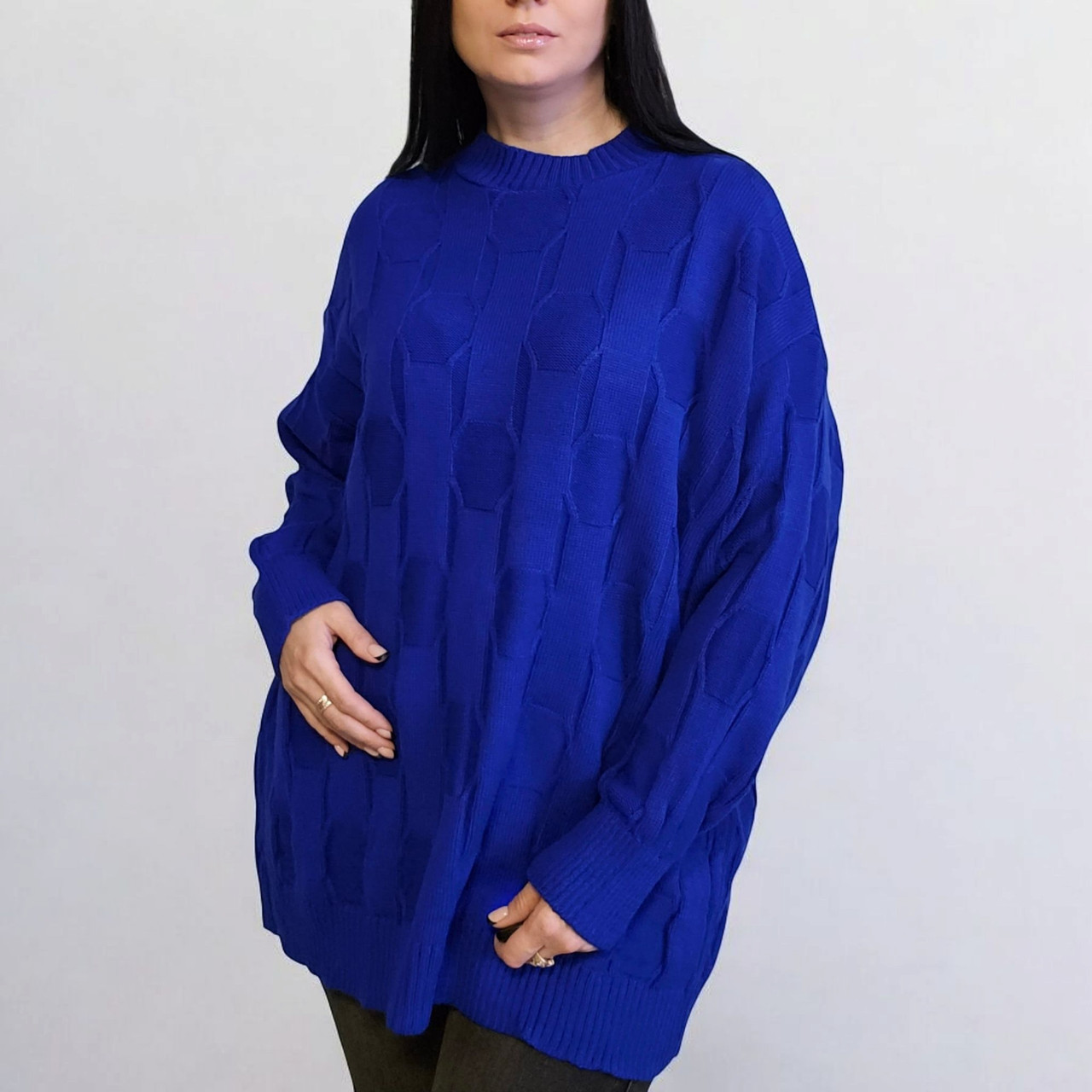 Туніка, светр подовжений жіночий синій. One Size, фото 1