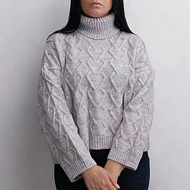 Светр в'язаний з горловиною жіночий сірий. One Size
