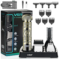 Акумуляторна машинка для стрижки 6в1 + 9 насадок, з USB, VGR V-106