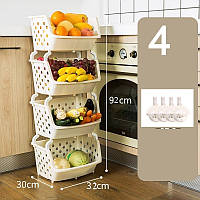 Етажерка органайзер з кошиків на коліщатках для зберігання овочів і фруктів. Бежева