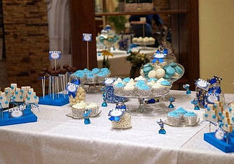 Весільний Кенді бар Candy Bar у біло-синих тонах