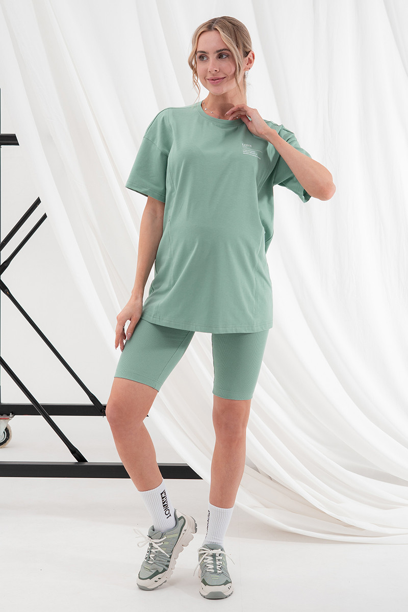 Легінси велосипедки для вагітних із м'якого трикотажу в рубчик кольору полин S, фото 1