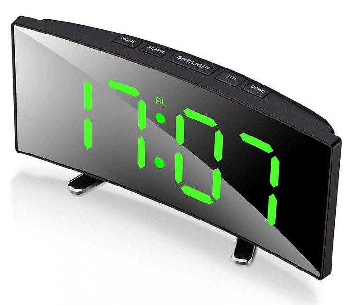Цифровий вигнутий дзеркальний настільний годинник LED-екраном VST 6507 будильник, живлення 220V/батарейки Чорний