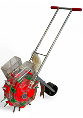 Ручна сівалка дворядна колесо 7 сопел TATA 7A2-2 2 бункери для насіння та добрив