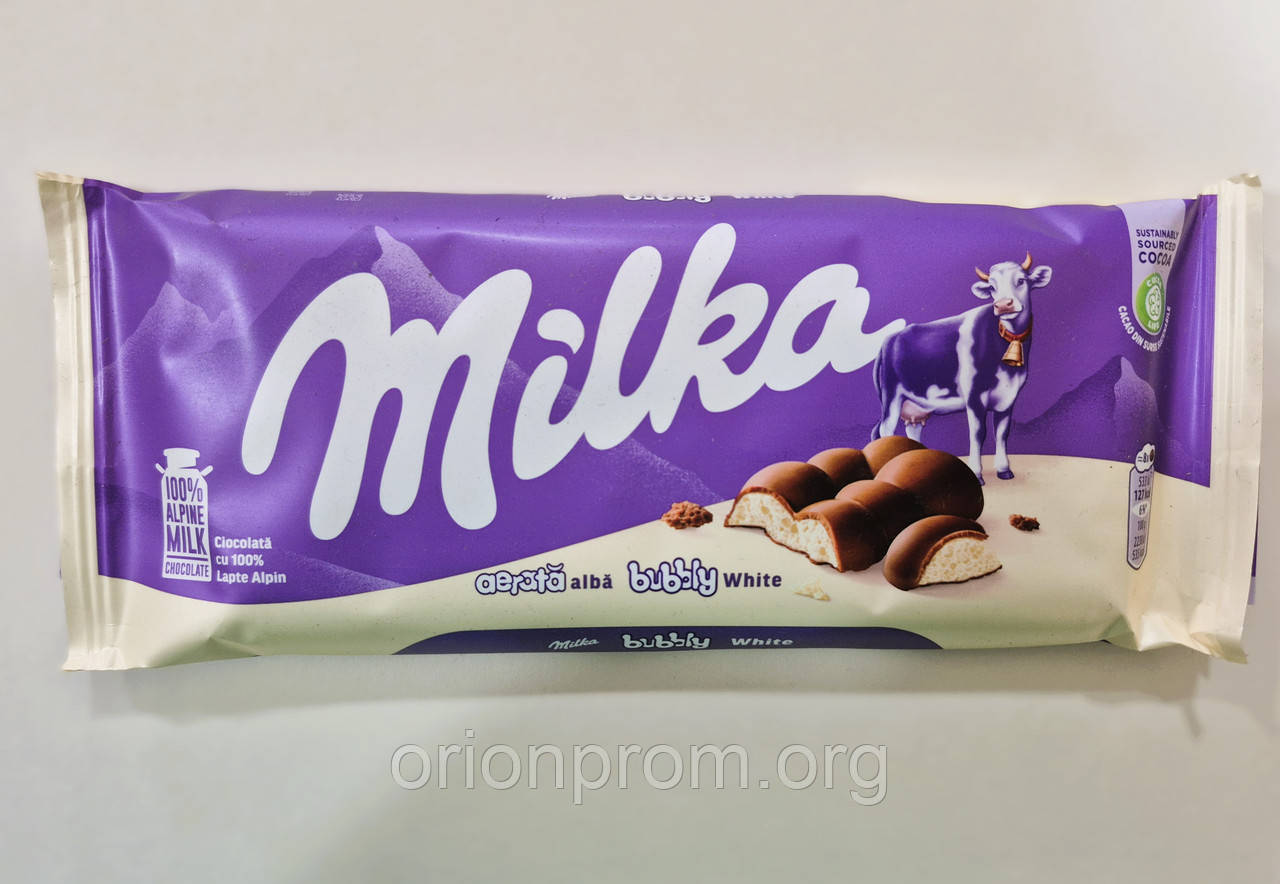 Шоколад Milka пористий молочний з білим 95 г