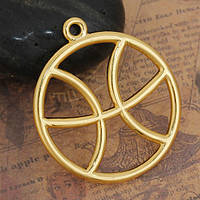 Підвіски металеві Finding Кулон знак зодіака сузір'я Риби Золотистий 34 мм x 30 мм