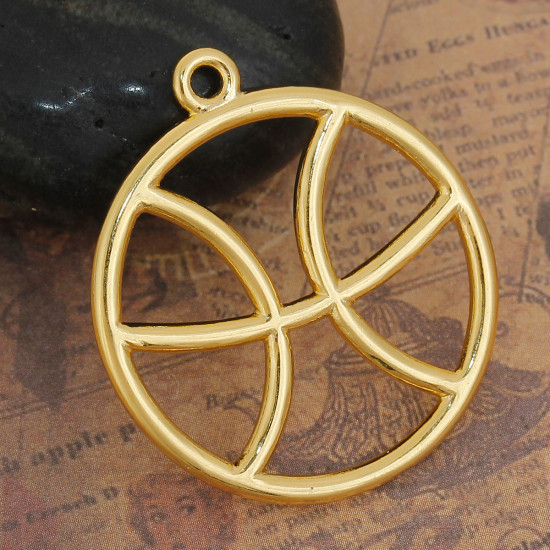 Підвіски металеві Finding Кулон знак зодіака сузір'я Риби Золотистий 34 мм x 30 мм, фото 1