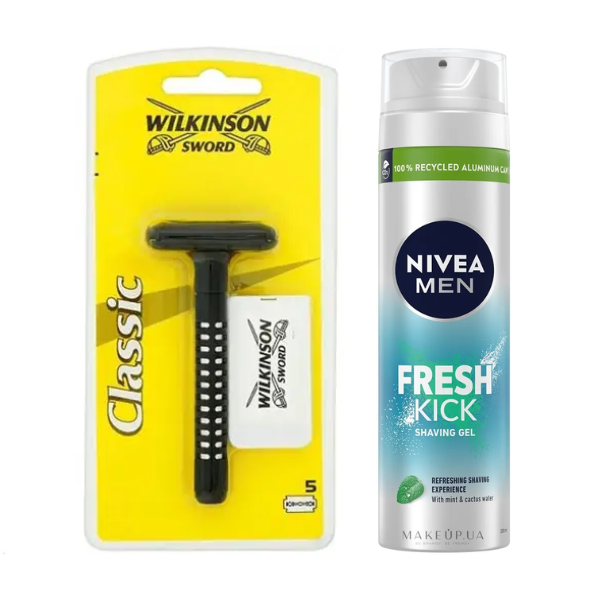Класичний станок для гоління Wilkinson Sword Classic + Гель для гоління Nivea Men Fresh Kick 200 мл