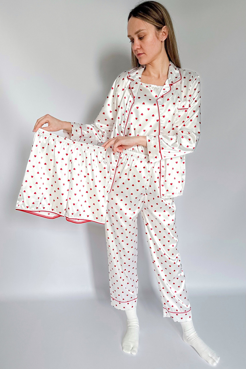 Піжама жіноча комплект із сердечками Apmi білий, фото 1
