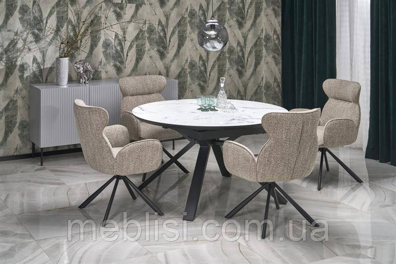 Стіл розкладний VERTIGO білий мармур/чорний 130(180)[130х76 (Halmar)