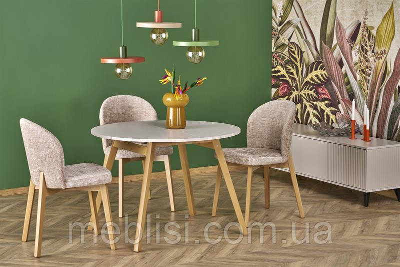 Стіл круглий розкладний RUBEN кашемір/дуб 102(142)X102 (Halmar)