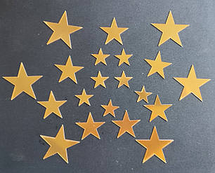 Золоті наклейки пластикові зірки від 3,2 до 6,5 см 20 шт. набір Б336, фото 1