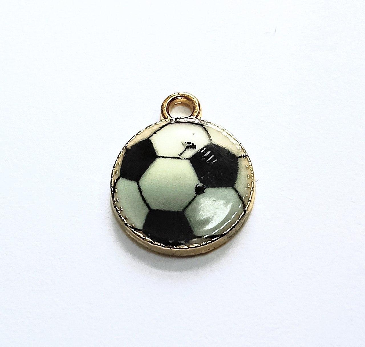 Підвіска Finding Кулон футбольний м'яч круглий Золотистий чорно-біла емаль 15 мм x 12 мм