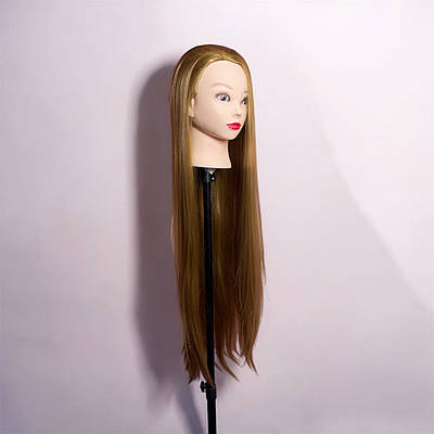 Голова навчальна манекен для зачісок з настільним кріпленням 30% натурального волосся, довжина 60-65см, золотистий