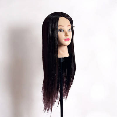 Манекен для зачісок голова для перукаря з кріпленням 30% натурального волосся термо 70-75см, Темно-коричнева