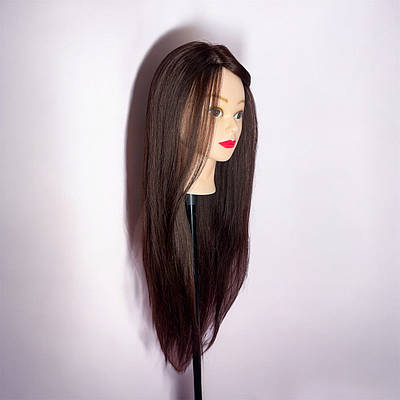 Навчальна голова-манекен для зачісок та плетіння, болванка для стрижок та укладання, натуральна, шатен 65-70см