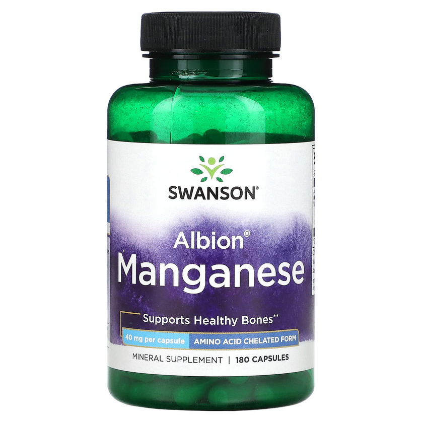 Марганець Swanson Albion Manganese, 40 mg, 180 Capsules
