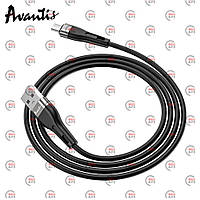 Кабель для заряджання Avantis USB — Micro USB, 1 м, 2.4 А чорний, круглий силіконовий обплетення
