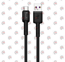 Кабель для заряджання Avantis USB — Type-C, 1 м, 3.0 А чорний, круглий силіконовий обплетення QC+DT