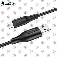 Кабель для заряджання Avantis USB — Micro USB, 1 м, чорний, круглий силіконовий обплетення