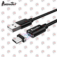 Кабель для заряджання магнітний Avantis USB — Micro USB, 1.2 м, 3.0 А чорний, круглий