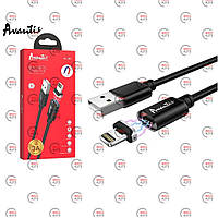Кабель для заряджання магнітний Avantis USB — iPhone, 1.2 м, 3.0 А чорний, круглий