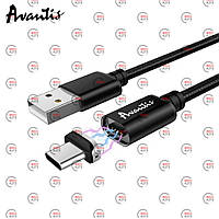 Кабель для заряджання магнітний Avantis USB — Type-C, 1.2 м, 3.0 А чорний, круглий