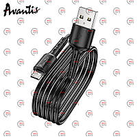 Кабель для заряджання Avantis USB — Micro USB, 1 м, 3.0 А чорний, круглий Novel