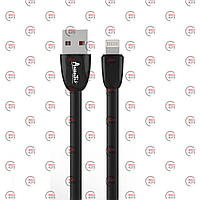 Кабель для заряджання Avantis USB — iPhone, 1 м, 2.0 А чорний, плоский силіконовий обплетення Plane