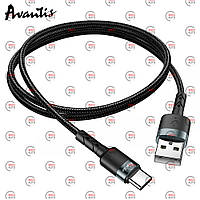 Кабель для заряджання Avantis USB — Type-C, 1 м, 3.0 А чорний, круглий тканинне обплетення