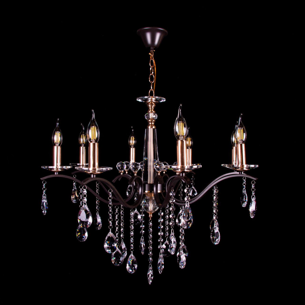 Люстра-свічка на 8 ламп колір каркасу коричневий з золотим PM-P5-NH5036/8/COFFEE+FGD, фото 1