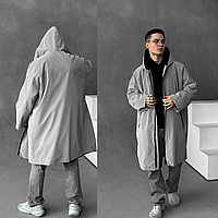 Плащ дощовик чоловічий подовжена куртка дощовик оверсайз(oversize) з капюшоном сірий