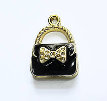 Підвіски металеві Finding Кулон сумка клатч з бантом Золотистий чорна емаль 23 мм x 17 мм