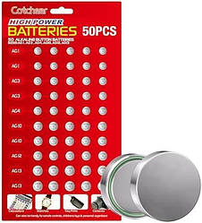Набір батарейок 50 шт. (AG1-10шт, AG3-10шт, AG4-5шт, AG10-10шт, AG12-5шт, AG13-10шт.)