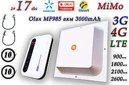 Повний комплект 4G Wi-Fi Роутер Olax MF985 з акумулятором 3000 mAh + MiMo антеною 2×17dbi (KS,VD,Life)