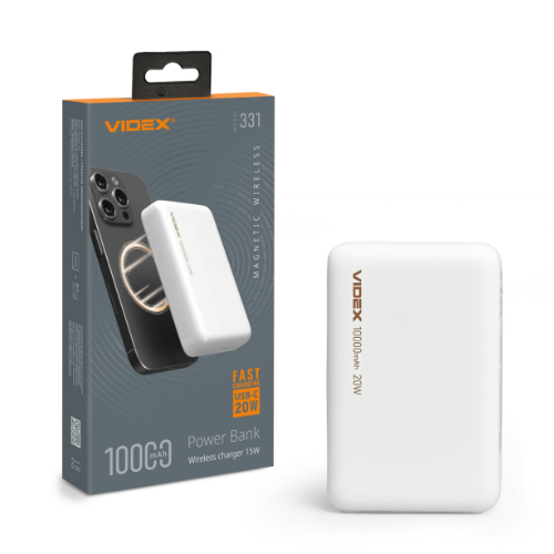 Павербанк 10000 mAh Videx VPB-331-W з БЗП білий, фото 1