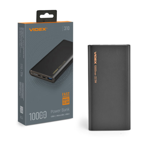 Павербанк 10000 mAh Videx VPB-310-B 22,5W чорний