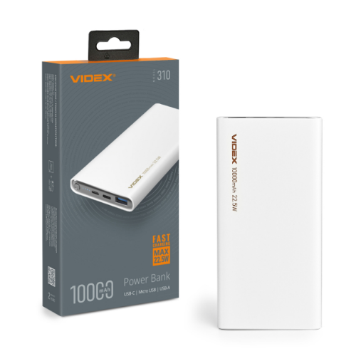 Павербанк 10000 mAh Videx VPB-310-W 22,5W білий, фото 1