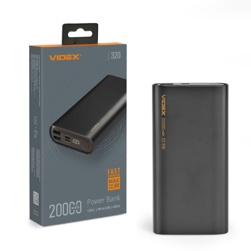 Павербанк 20000 mAh Videx VPB-320-B 22,5W чорний