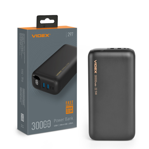 Павербанк 30000mAh Videx VPB-297-B 22,5W чорний